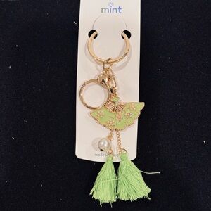 BAG CHARM 🌸 NWT | Floral Fan & Silk Tassel Handbag Charm 🌸 Green